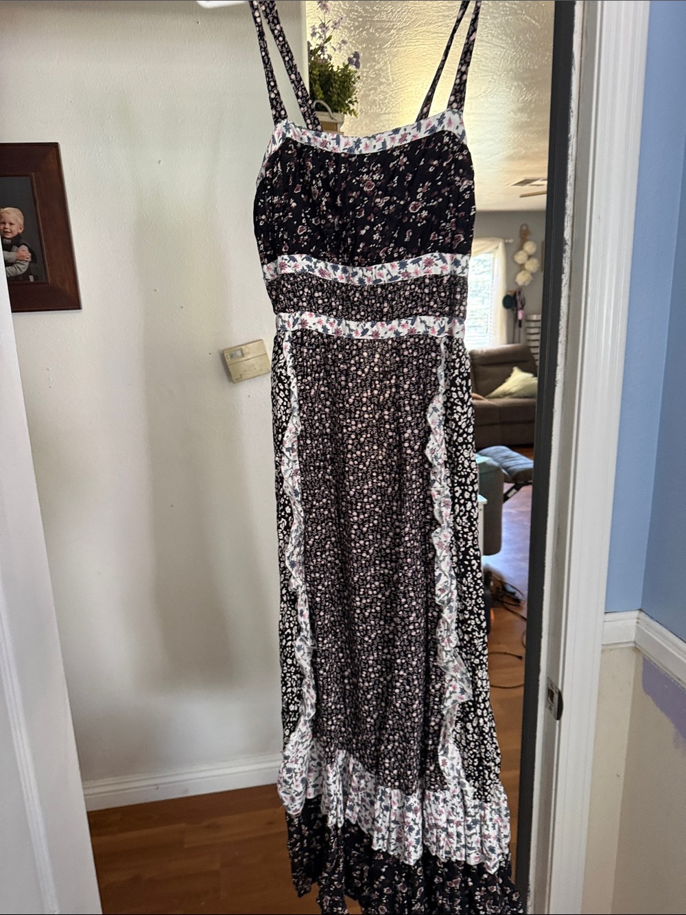 Free People Black Navy Floral Maxi Slip Dress Sz 8